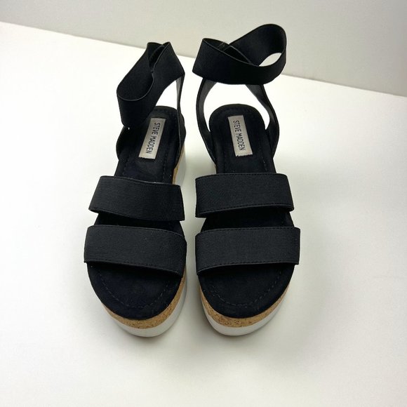 Steve Madden Shoes - Steve Madden Women's 6M Black, White, and Cork Platform Sandal